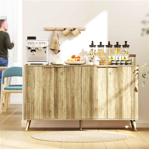 HOMCOM 55 W x 32-in H Natural Oak MDF Modern Sideboard w/ 4 Fluted Doors