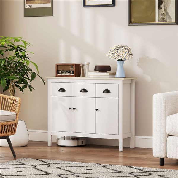HOMCOM 39.4 W x 31.5-in H White Melamine-Coated 3-Door 3-Drawer Modern Sideboard