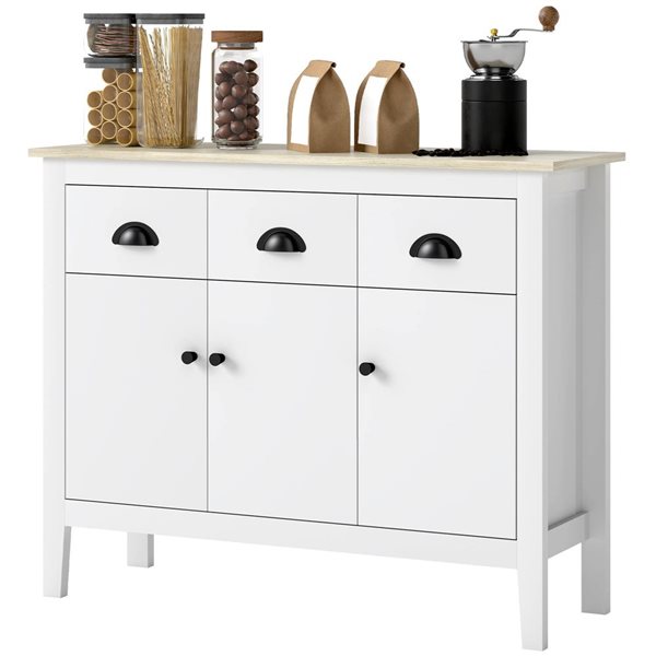 HOMCOM 39.4 W x 31.5-in H White Melamine-Coated 3-Door 3-Drawer Modern Sideboard