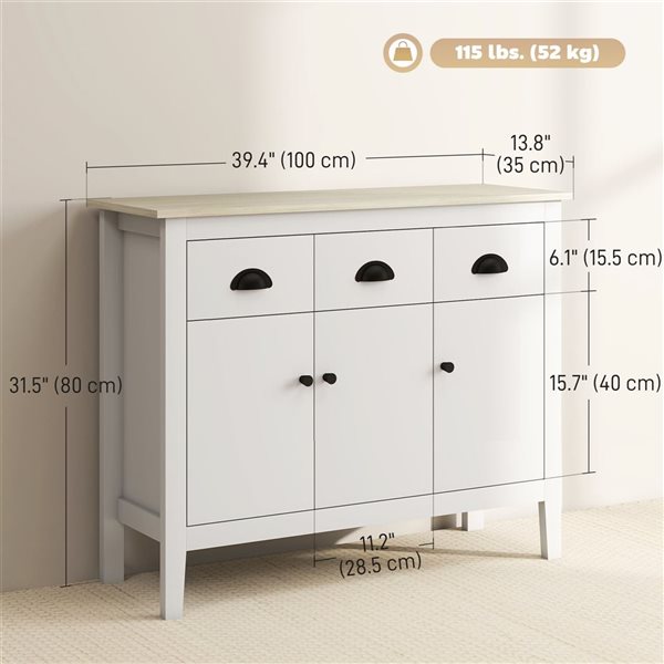 HOMCOM 39.4 W x 31.5-in H White Melamine-Coated 3-Door 3-Drawer Modern Sideboard