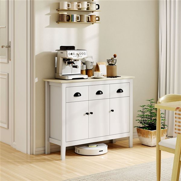 HOMCOM 39.4 W x 31.5-in H White Melamine-Coated 3-Door 3-Drawer Modern Sideboard