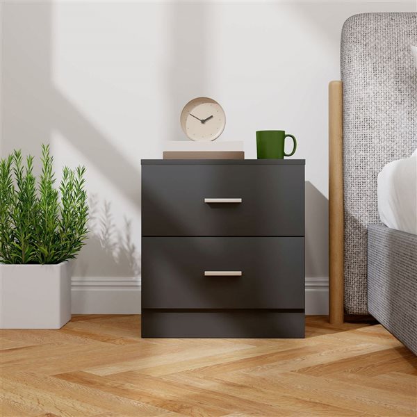 HOMCOM 15.6 W x 17.7 D x 19.3-in H Black Composite 2-Drawer Modern Nightstand