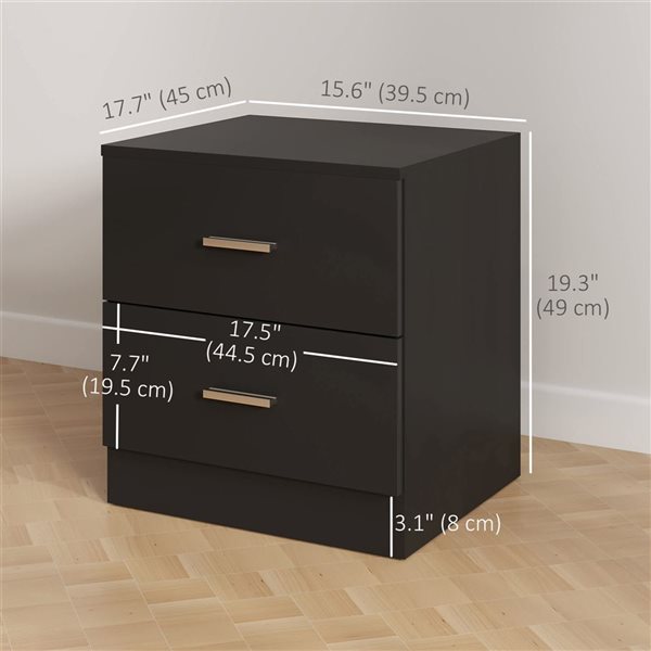 HOMCOM 15.6 W x 17.7 D x 19.3-in H Black Composite 2-Drawer Modern Nightstand