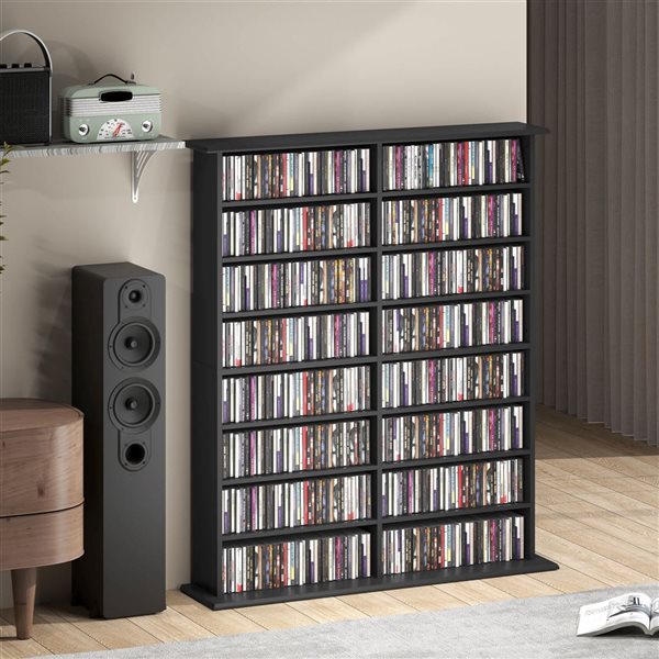 HOMCOM 41.9 W x 49.7-in H Black Particleboard 8-Tier DVD/CD