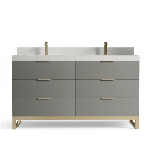 Urban Woodcraft Haldon 60-in Double Sink Bathroom Vanity - Grey