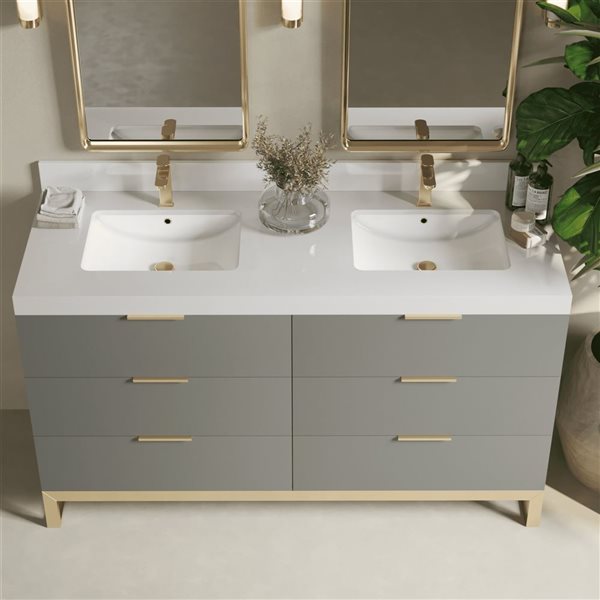 Urban Woodcraft Haldon 60-in Double Sink Bathroom Vanity - Grey