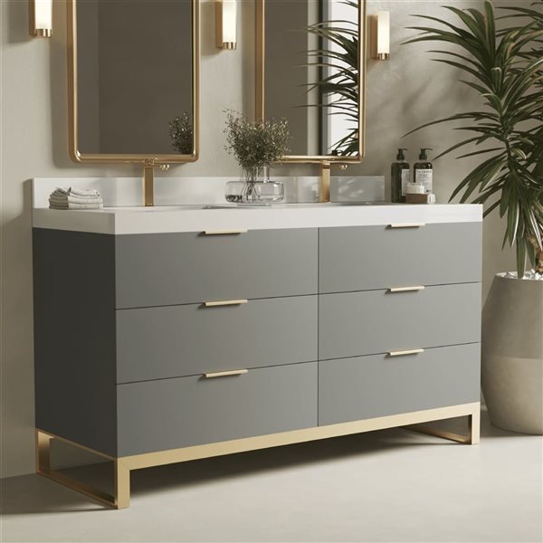 Urban Woodcraft Haldon 60-in Double Sink Bathroom Vanity - Grey