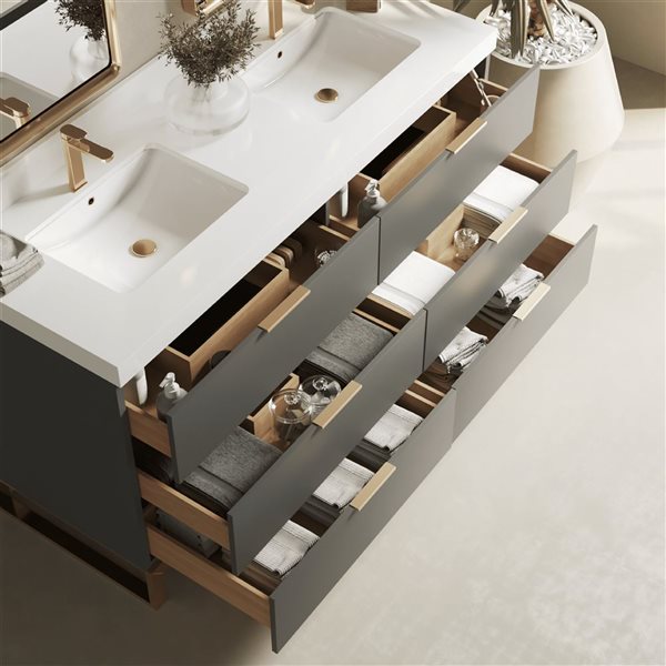 Urban Woodcraft Haldon 60-in Double Sink Bathroom Vanity - Grey