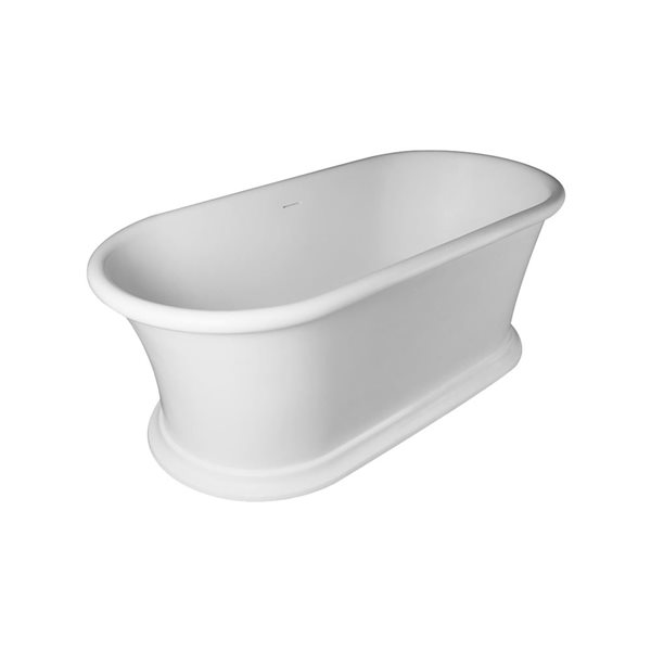 Rainlex 61x31x24-in Freestanding Solid Surface Oval Soaking Bathtub w/ Matte White Pop-Up Drain - White