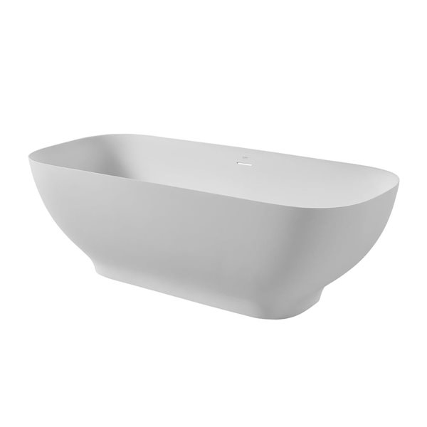 Rainlex 67x29.5x21.6-in Freestanding Solid Surface Oval Soaking Bathtub w/ Matte White Pop-Up Drain - White