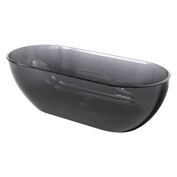 Rainlex 69x30x22-in Freestanding Solid Surface Oval Soaking Bathtub w/ Chrome Pop-Up Drain - Transparent Grey
