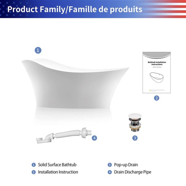 Rainlex 67x34x29-in Freestanding Solid Surface Oval Soaking Bathtub w/ Matte White Pop-Up Drain - White