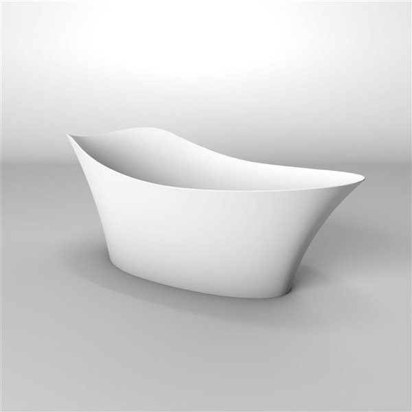 Rainlex 67x34x29-in Freestanding Solid Surface Oval Soaking Bathtub w/ Matte White Pop-Up Drain - White