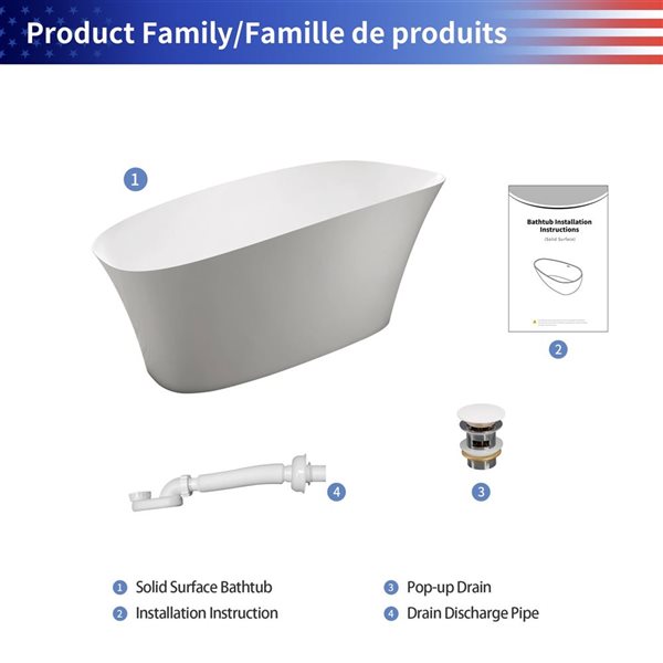 Rainlex 63x32x28-in Freestanding Solid Surface Oval Soaking Bathtub w/ Matte White Pop-Up Drain - White