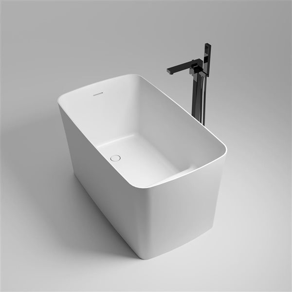 Rainlex 47x28x26-in Freestanding Solid Surface Rectangular Soaking Bathtub w/ Matte White Pop-Up Drain - White