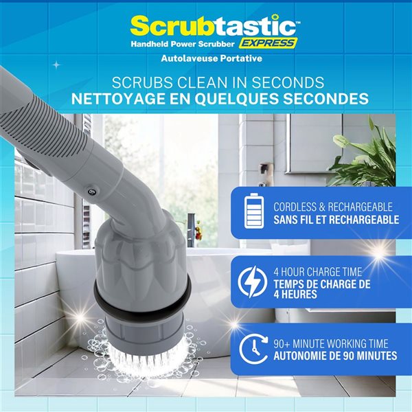 Bell + Howell Scrubtastic Express Flat Brush Heads Electric Rechargeable Handheld Scrubber Power Scrub Brush - Grey