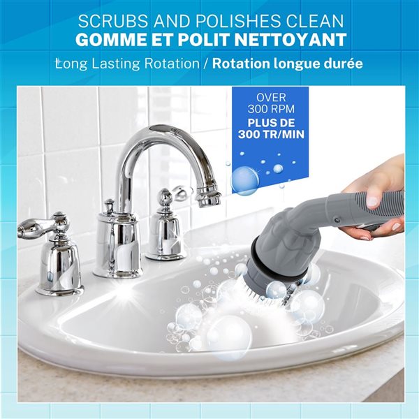 Bell + Howell Scrubtastic Express Flat Brush Heads Electric Rechargeable Handheld Scrubber Power Scrub Brush - Grey