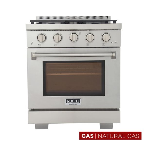 KUCHT Professional 30-in Natural Gas Range 4.2-ft³ Convection Oven w/ True Simmer Burners - Stainless Steel