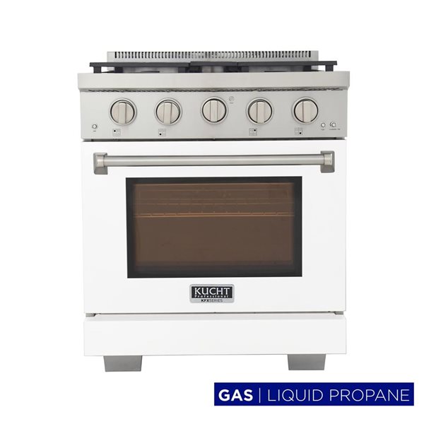 KUCHT Professional 30-in Propane Gas Range 4.2-ft³ Convection Oven w/ True Simmer Burners - White