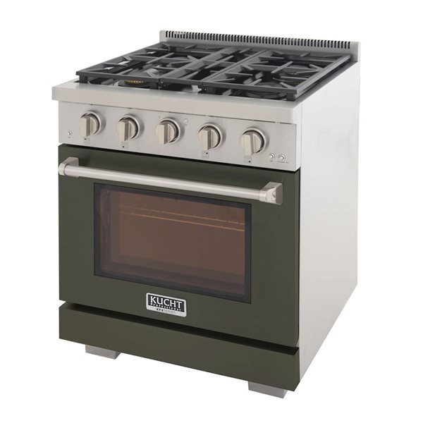 KUCHT Professional 30-in Propane Gas Range 4.2-ft³ Convection Oven w/ True Simmer Burners - Olive Green
