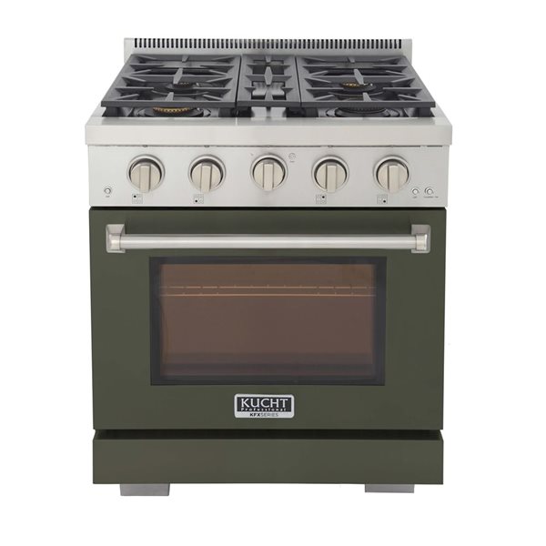 KUCHT Professional 30-in Propane Gas Range 4.2-ft³ Convection Oven w/ True Simmer Burners - Olive Green