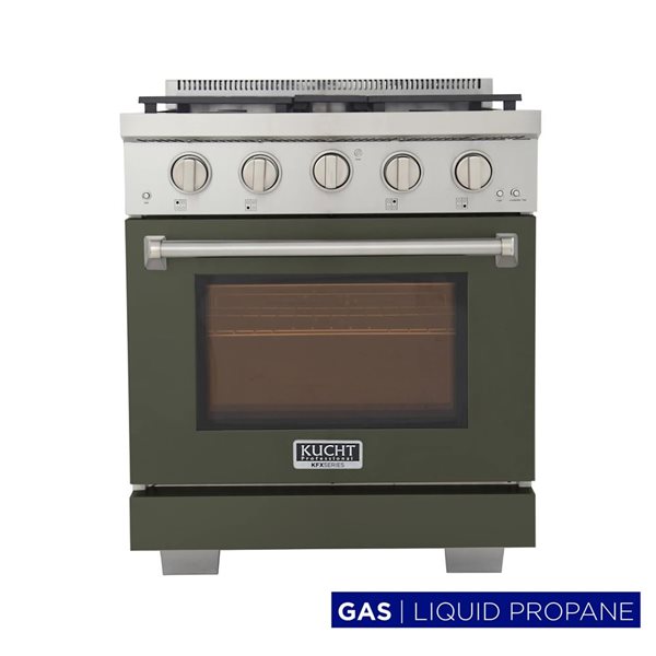 KUCHT Professional 30-in Propane Gas Range 4.2-ft³ Convection Oven w/ True Simmer Burners - Olive Green