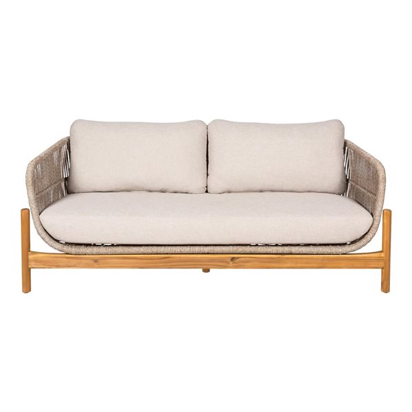 Gouchee Home Portofino Outdoor Loveseat w/ Acacia Wood Frame - Beige
