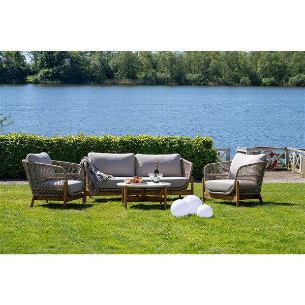 Gouchee Home Portofino Outdoor Loveseat w/ Acacia Wood Frame - Beige