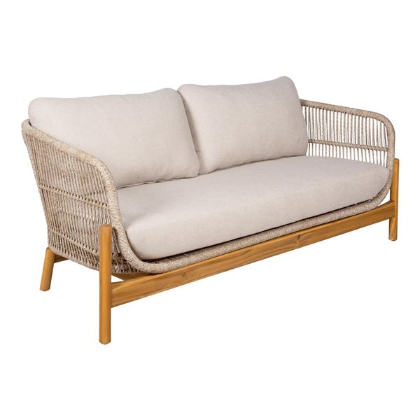 Gouchee Home Portofino Outdoor Loveseat w/ Acacia Wood Frame - Beige