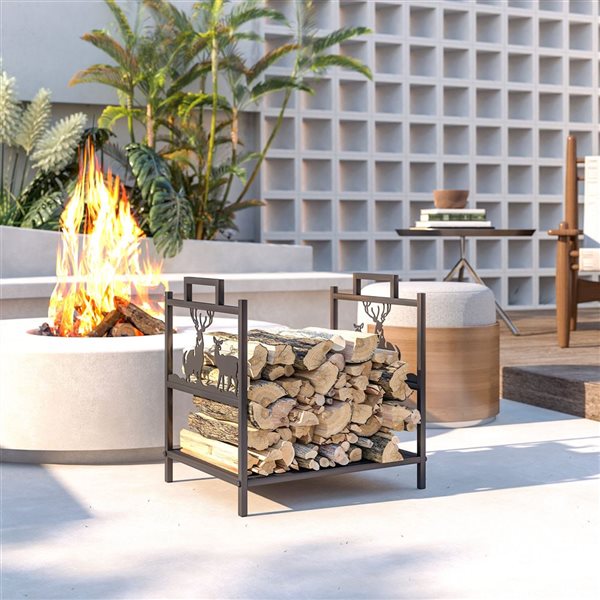 Outsunny Indoor/Outdoor Firewood Rack w/ Handles - Black