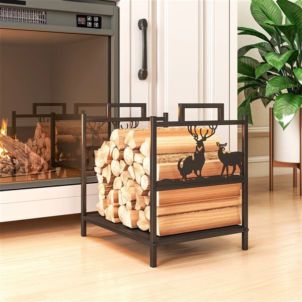Outsunny Indoor/Outdoor Firewood Rack w/ Handles - Black