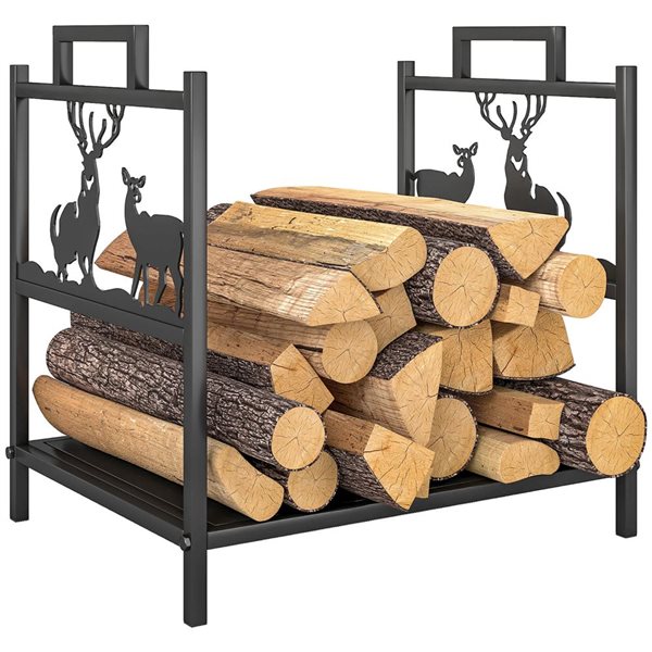 Outsunny Indoor/Outdoor Firewood Rack w/ Handles - Black
