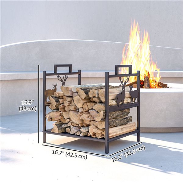 Outsunny Indoor/Outdoor Firewood Rack w/ Handles - Black