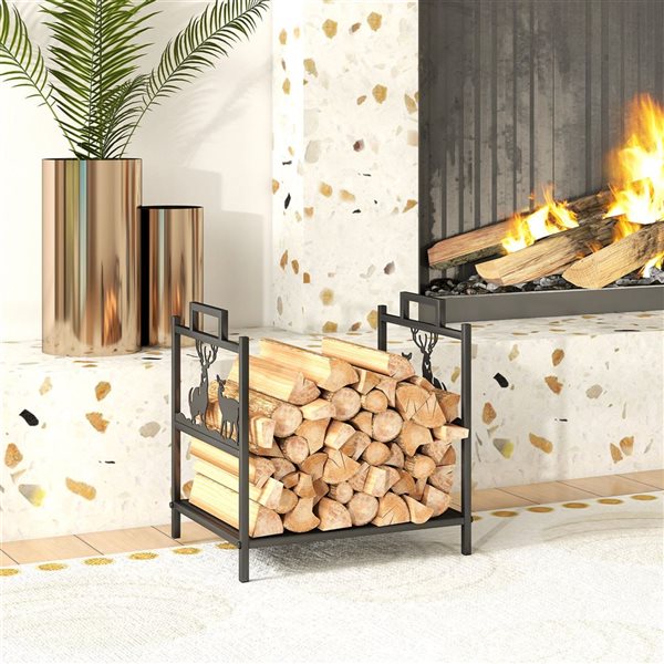 Outsunny Indoor/Outdoor Firewood Rack w/ Handles - Black