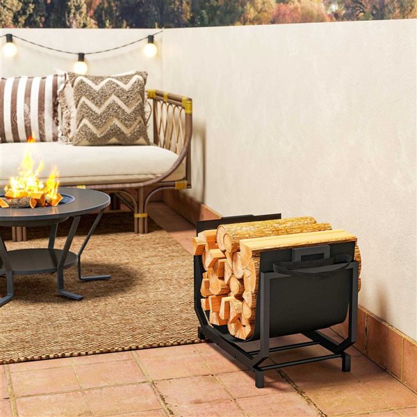 Outsunny Indoor/Outdoor Firewood Rack w/ Tote Bag - Black