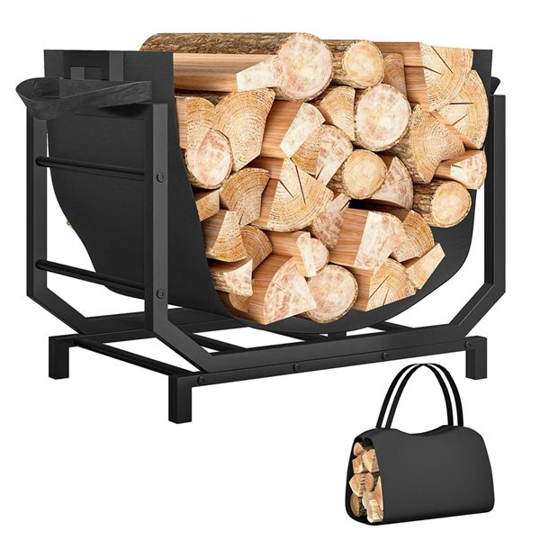 Outsunny Indoor/Outdoor Firewood Rack w/ Tote Bag - Black