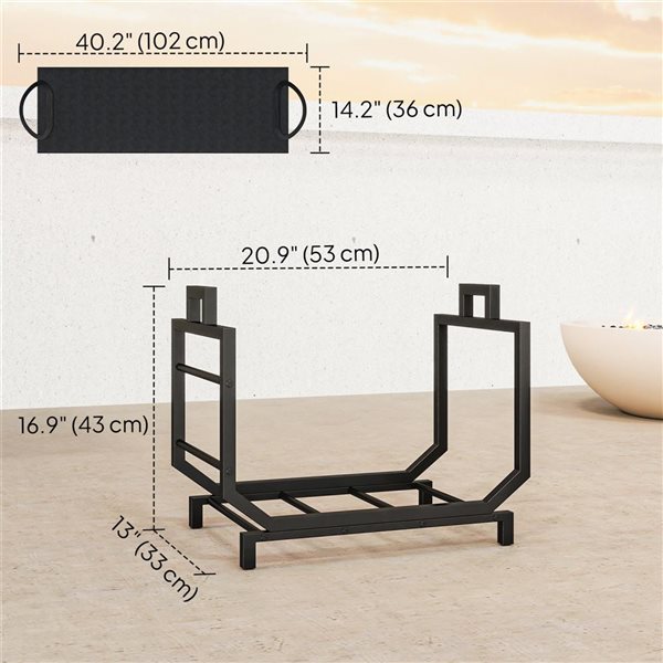 Outsunny Indoor/Outdoor Firewood Rack w/ Tote Bag - Black
