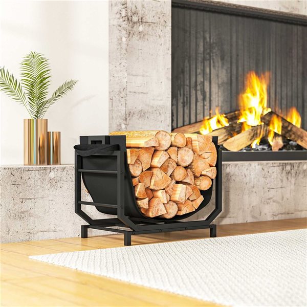Outsunny Indoor/Outdoor Firewood Rack w/ Tote Bag - Black