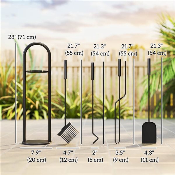 Outsunny 5-Pcs Stainless Steel Fireplace Tool Set