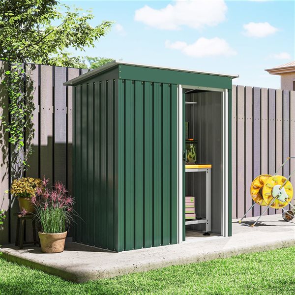 Outsunny 5x2.5-ft Steel Outdoor Storage Shed w/ Sliding Door and Sloped Roof - Green