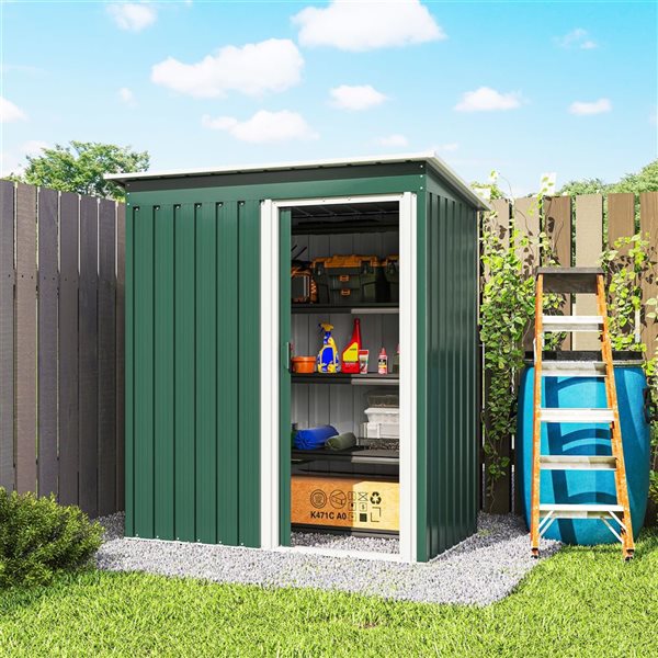 Outsunny 5x2.5-ft Steel Outdoor Storage Shed w/ Sliding Door and Sloped Roof - Green