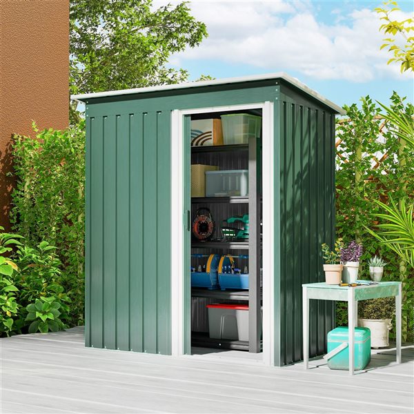 Outsunny 5x2.5-ft Steel Outdoor Storage Shed w/ Sliding Door and Sloped Roof - Green