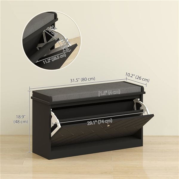 HOMCOM Shoe Bench with Flip Drawer and Cushion for 8 Pairs - Black