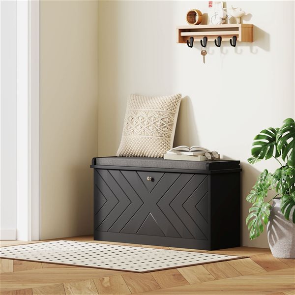 HOMCOM Shoe Bench with Flip Drawer and Cushion for 8 Pairs - Black