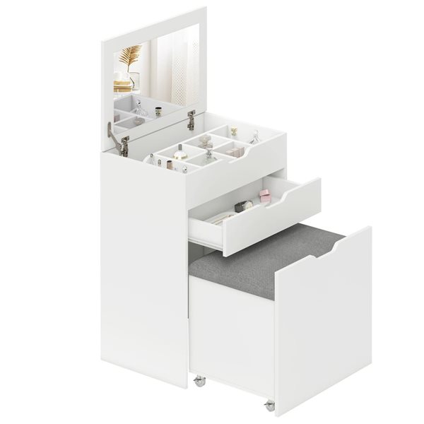 HOMCOM 23.6-in W Vanity Table with Flip Top Mirror - White