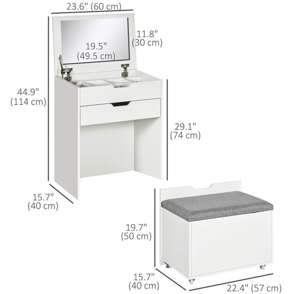 HOMCOM 23.6-in W Vanity Table with Flip Top Mirror - White