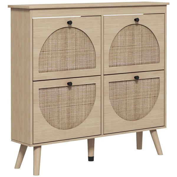 HOMCOM Narrow Shoe Storage Cabinet with 4 Flip Drawers - Oak