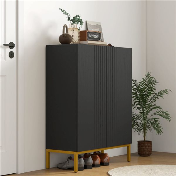 HOMCOM Shoe Storage Cabinet with Soft-Close Doors - Black