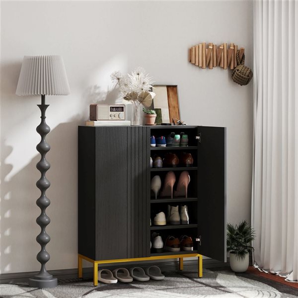 HOMCOM Shoe Storage Cabinet with Soft-Close Doors - Black