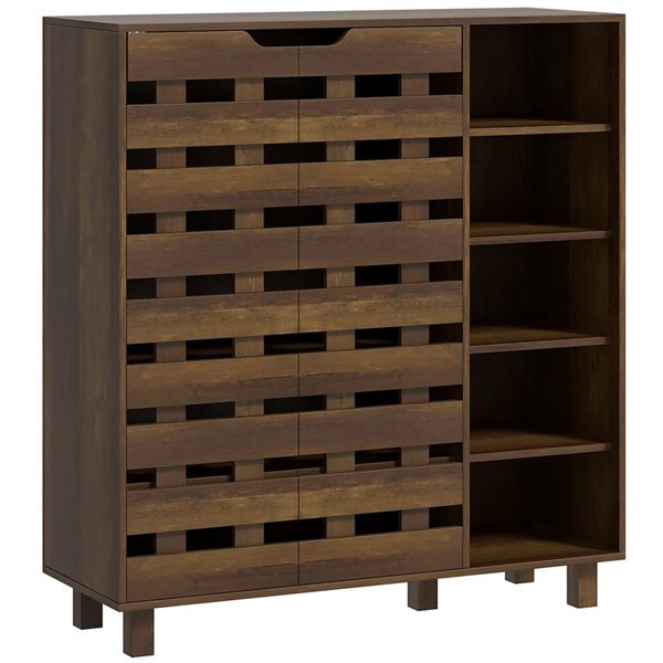 HOMCOM Shoe Storage Cabinet with 5-Tier Cupboard and 5 Open Shelves - Brown